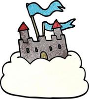 cartoon doodle castle on cloud vector