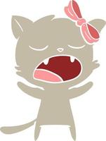 flat color style cartoon yawning cat vector