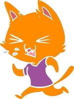 flat color style cartoon running cat hissing vector