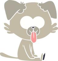 perro sentado de dibujos animados de estilo de color plano con la lengua fuera vector