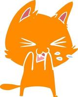 flat color style cartoon cat hissing vector