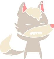 flat color style cartoon wolf showing teeth vector