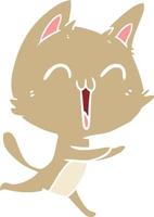 happy flat color style cartoon cat meowing vector