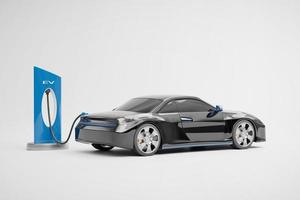 vehículo eléctrico ev car con estación de energía cargando renderizado 3d foto