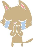 crying flat color style cartoon cat vector