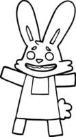 line drawing cartoon of a smiling rabbit vector