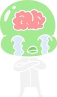 flat color style cartoon big brain alien crying vector