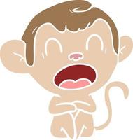 yawning flat color style cartoon monkey vector