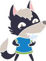 flat color style cartoon hungry wolf vector