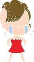 flat color style cartoon crying girl vector