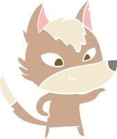 friendly flat color style cartoon wolf vector