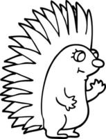 line drawing cartoon spiky hedgehog vector