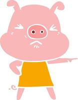 cerdo enojado de dibujos animados de estilo de color plano vector
