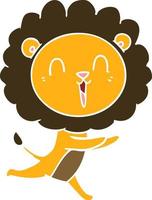 laughing lion flat color style cartoon running vector