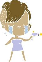 flat color style cartoon crying girl pointing ray gun vector