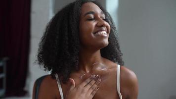 Beautiful black woman shows her skincare routine video