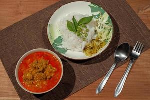 Thai food Crabmeat Curry with Fermented Rice Noodle photo