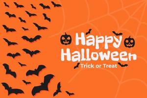 banner de texto de feliz halloween con fondo de murciélago de silueta vector