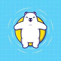 Cute Polar Bear Floating With Swimming Tires Cartoon Vector Icon Illustration. Animal Holiday Icon Concept Isolated Premium Vector. Flat Cartoon Style