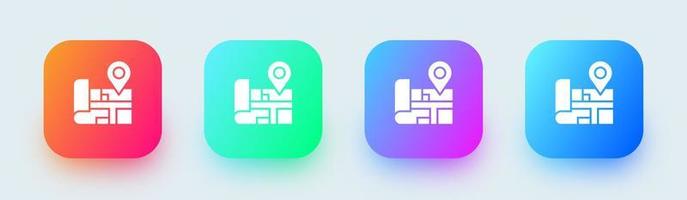 Maps solid icon in square gradient colors. Location pin signs vector illustration.