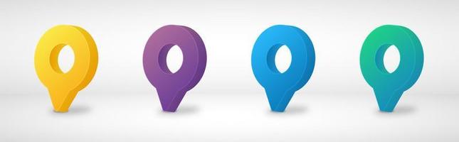 Set of modern 3d pin illustrations. Map location pointer. Navigation icon for web, banner, logo or badge. vector