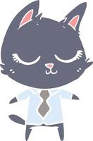 calm flat color style cartoon cat vector