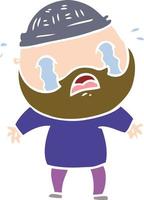 flat color style cartoon bearded man crying vector