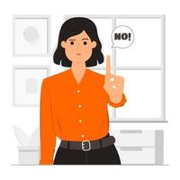 Woman showing stop one finger gesture illustration vector