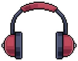 Pixel art headphone, earphone, red headset vector icon for 8bit game on white background