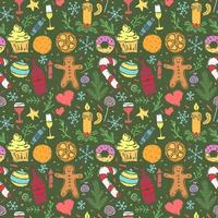 Seamless christmas pattern. New year background. Doodle illustration with christmas and new year icons vector