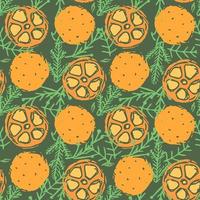 Seamless christmas pattern. New year background. Doodle illustration with christmas tree and orange icons vector