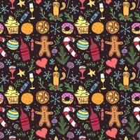 Seamless christmas pattern. New year background. Doodle illustration with christmas and new year icons vector