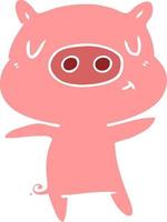 flat color style cartoon content pig vector