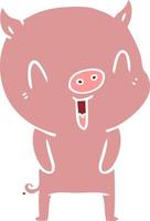 happy flat color style cartoon pig vector