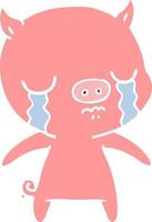 flat color style cartoon pig crying vector