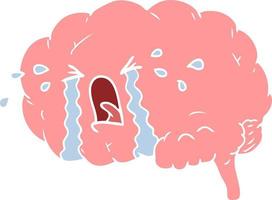 flat color style cartoon brain crying vector