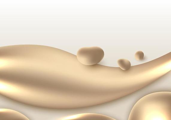 Abstract 3D golden fluid or liquid flowing on white background luxury style