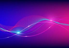 Abstract technology futuristic concept wave lines and dots particles with lighting effect on blue and pink neon colors background vector