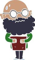 hombre preocupado de dibujos animados de estilo de color plano con barba y gafas vector