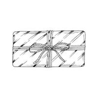 Gift box with ribbon. Hand drawn doodle sketch. Isolated holiday items. Vector image.