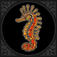 Colorful sea horse mandala arts isolated on black background vector