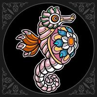 Colorful sea horse mandala arts isolated on black background vector