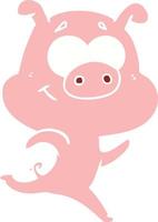 happy flat color style cartoon pig running vector