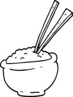 line drawing cartoon bowl of rice with chopsticks vector