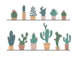 conjunto de vectores de cactus y suculentas. cactus en un ícono del logotipo de la olla. plantilla para decorar diseños e ilustraciones