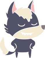 friendly flat color style cartoon wolf vector