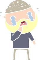 flat color style cartoon bearded man crying vector