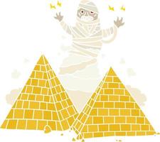 pirámides y momias de dibujos animados de estilo de color plano vector
