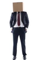 business man with an box on his head photo