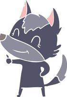 friendly flat color style cartoon wolf vector